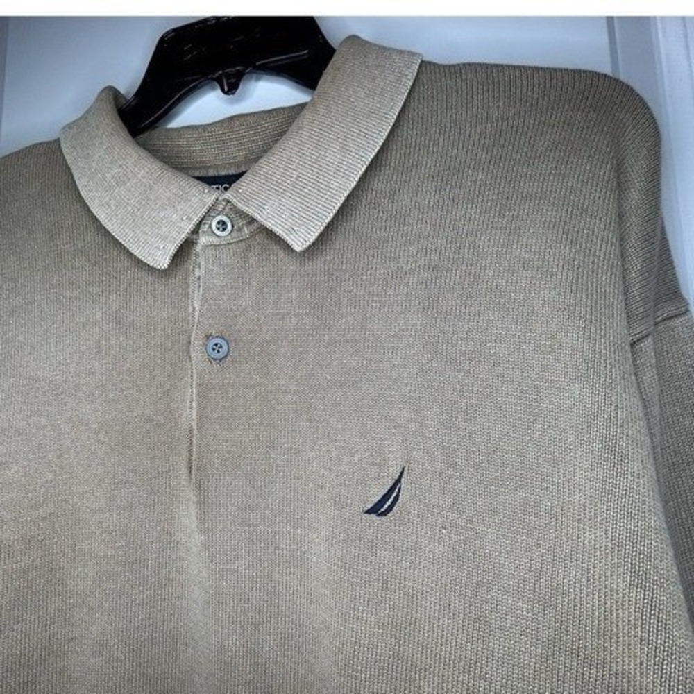 Vintage 90's Y2k Nautica Beige Long Sleeve Rugby Polo Shirt Sz Mens XXL‎